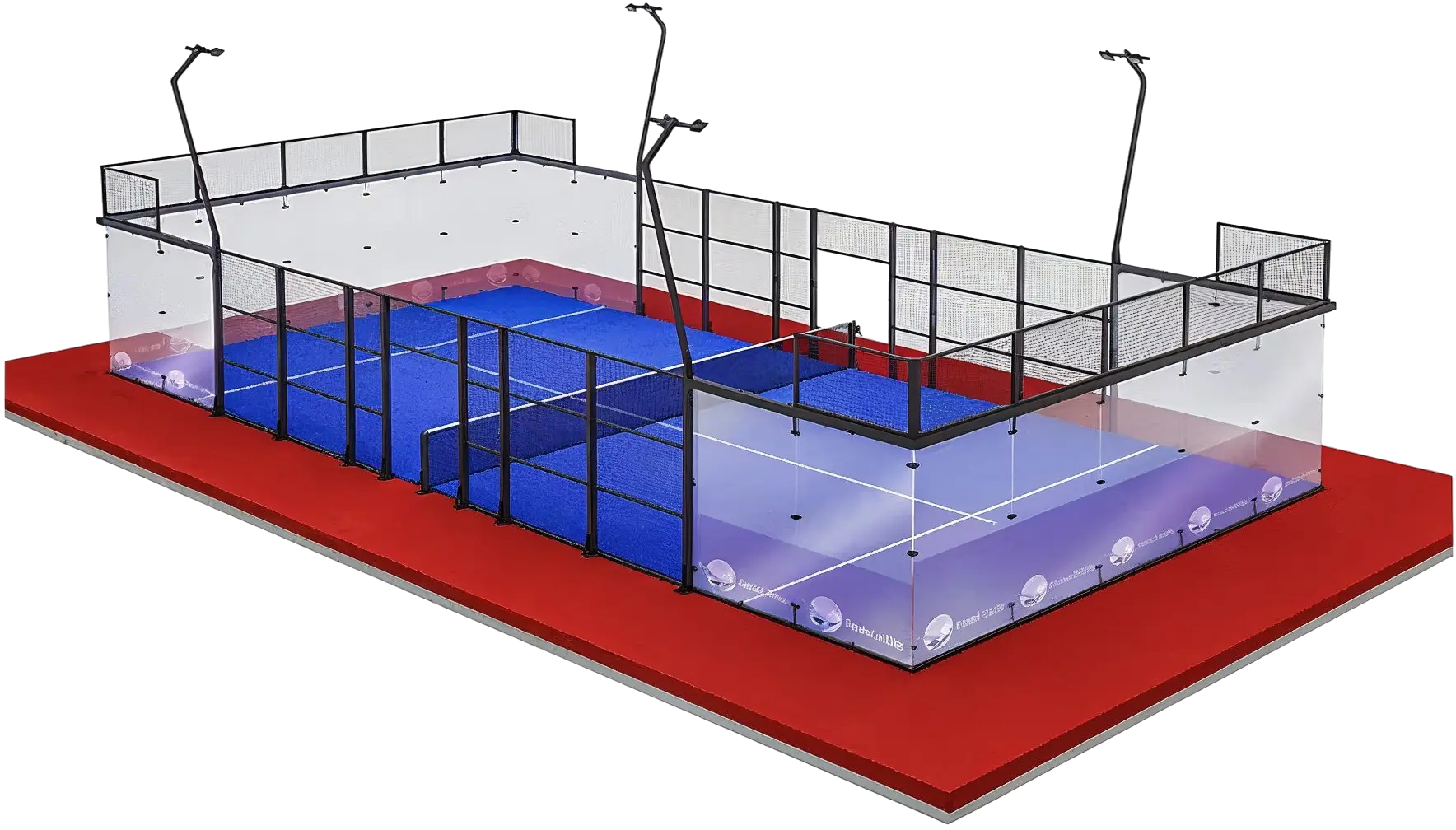 3D render of the Full Panoramic (360°) padel court