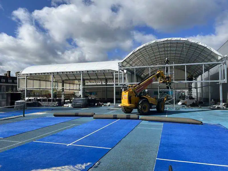 Temporary padel court installed by Lofthouse at Batchwood, St Albans